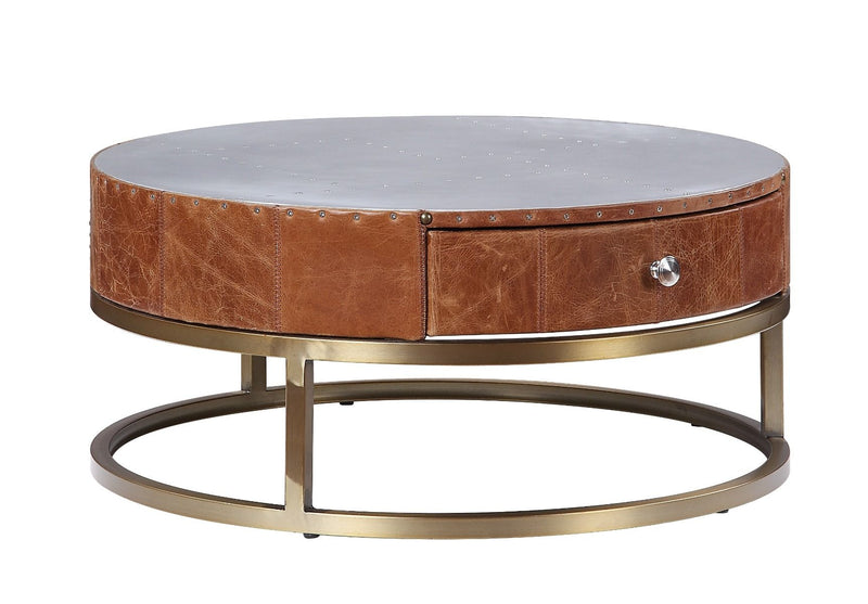 Tamas - Coffee Table - Aluminum & Cocoa Top Grain Leather - 13" - Atlantic Fine Furniture Inc