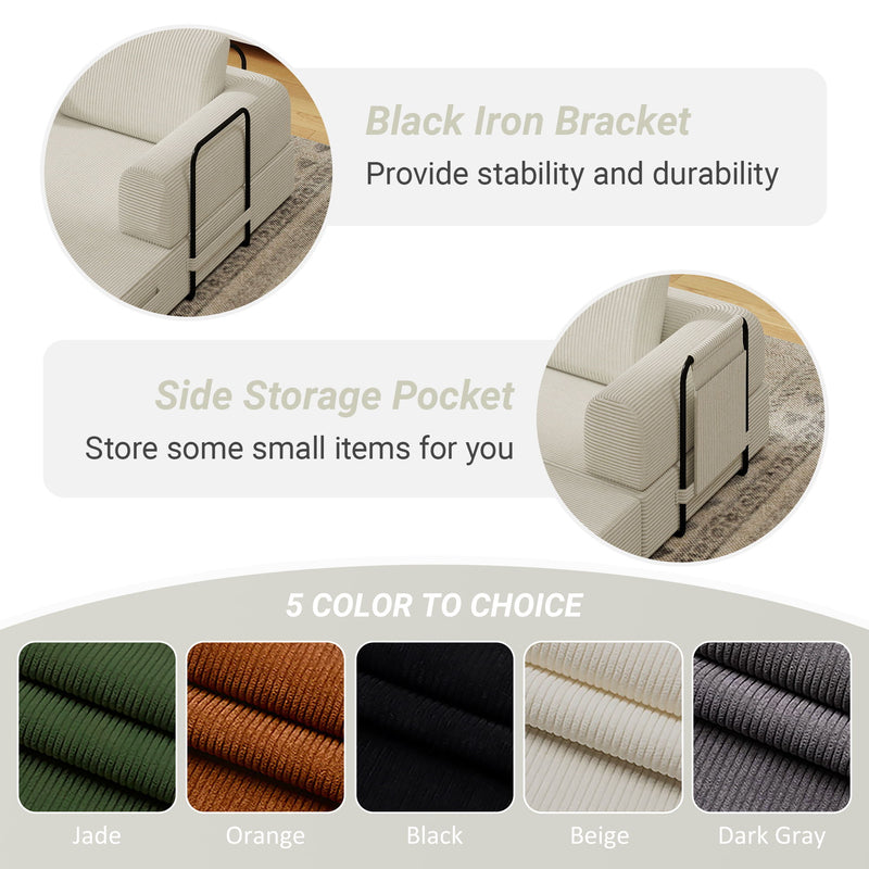 Convertible Sleeper Sofa Bed With Cylindrical Pillow, Fixed Shape Frame