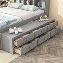 Full Bed with Bookcase Headboard, Under bed Storage Drawers and Bed End Storage Case,Grey