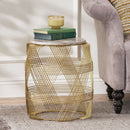 Round Table With Marble Top And Metal Base - Gold / Natural