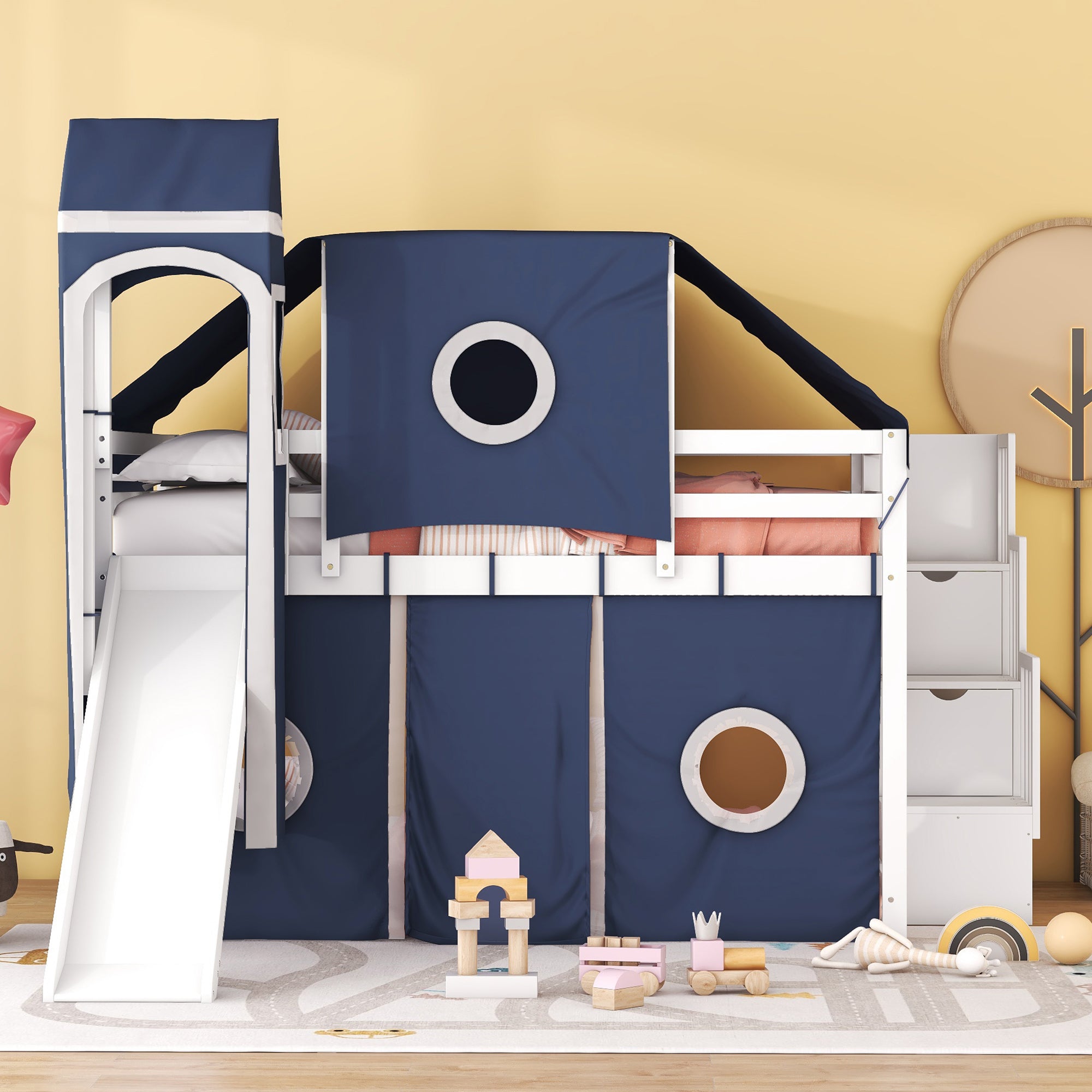 Full Size Loft Bed with Tent and Tower - Blue - Atlantic Fine Furniture Melbourne FL