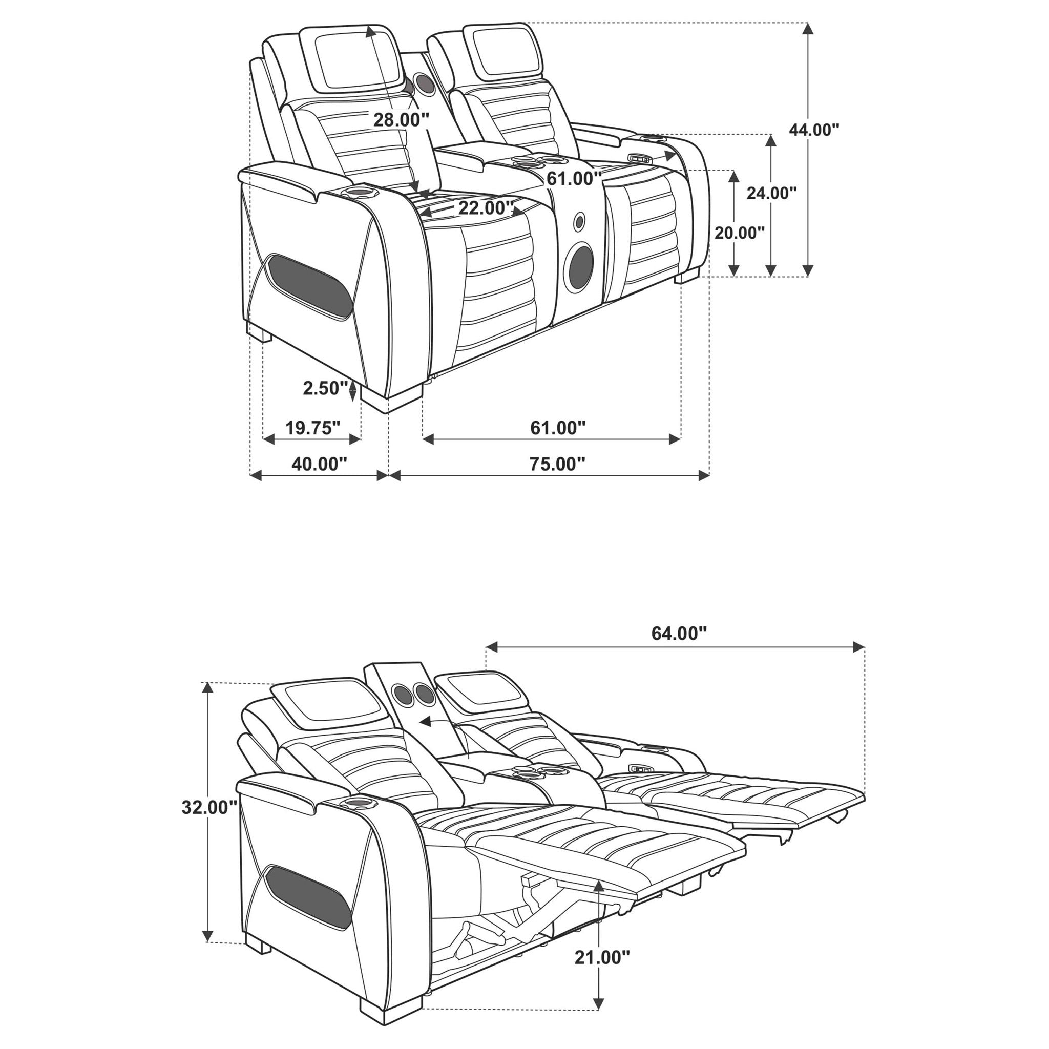 Zuma Faux Leather Dual Power Reclining LED Loveseat Black