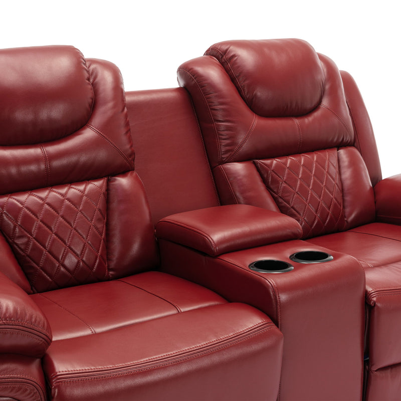 Home Theater Seating Manual Recliner Loveseat With Hide-Away Storage, Cup Holders And Led Light Strip For Living Room