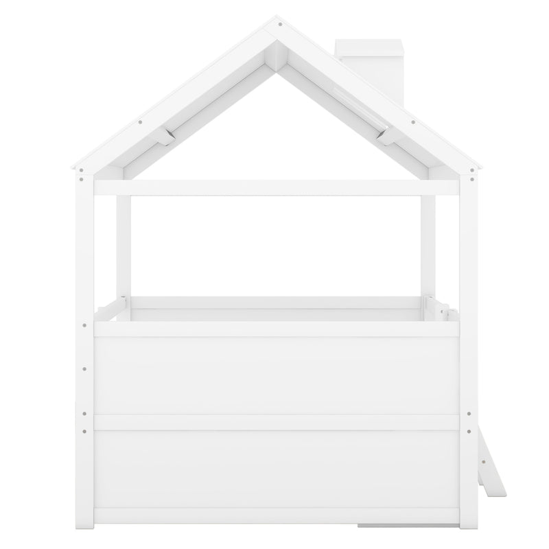 Full Size Wood Bed House Bed Frame,White