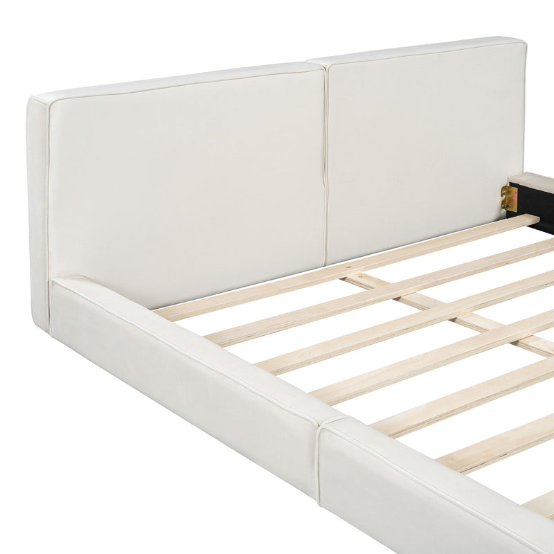 Queen Size Upholstered Platform Bed With , Grounded Bed With Solid Frame