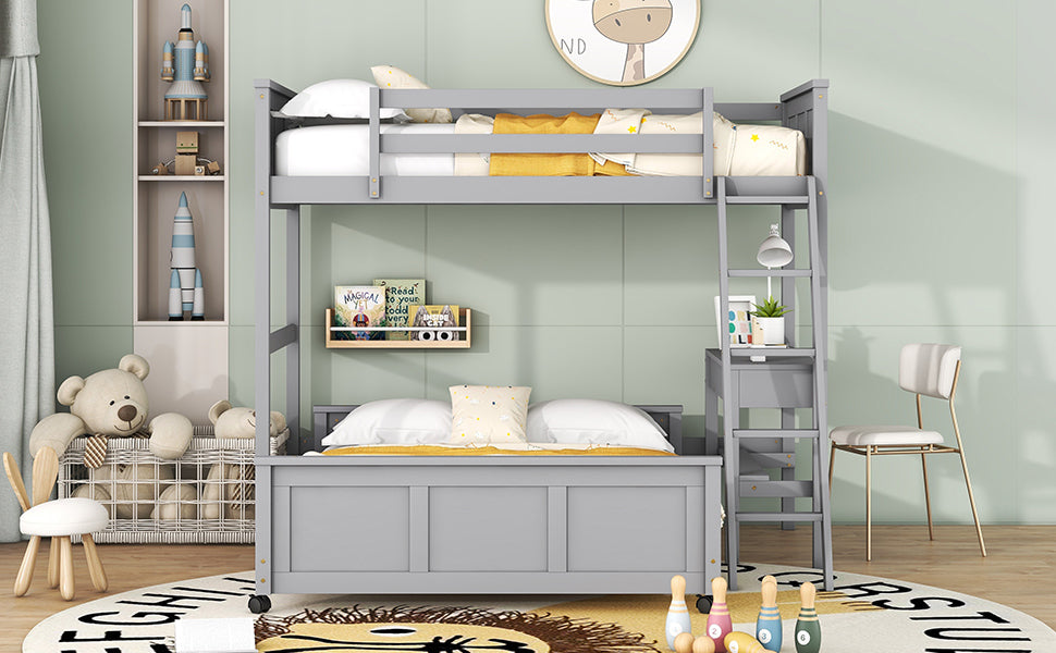 Twin Over Full Bunk Bed with Desk, Gray - Atlantic Fine Furniture Melbourne FL