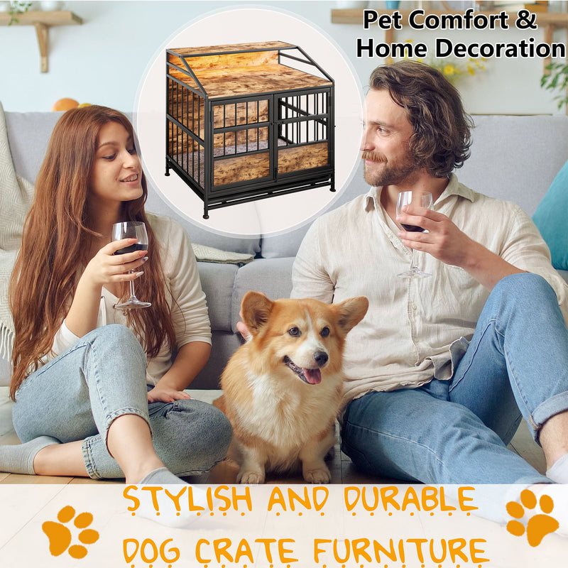 Multi Function Dog Crates With Storage, Double Doors, Indoor Dog Crate - Black Brown
