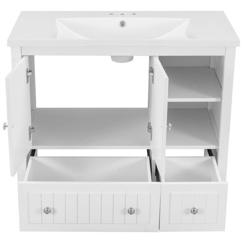 Bathroom Vanity With Ceramic Basin, Bathroom Storage Cabinet With Two Doors And Drawers, Solid Frame, Metal Handles