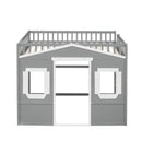 Full Size House Loft Bed With Ladder-Gray+White Frame