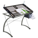 Melo - Glass Top DRAFting Table With Storage - Silver - Atlantic Fine Furniture Inc