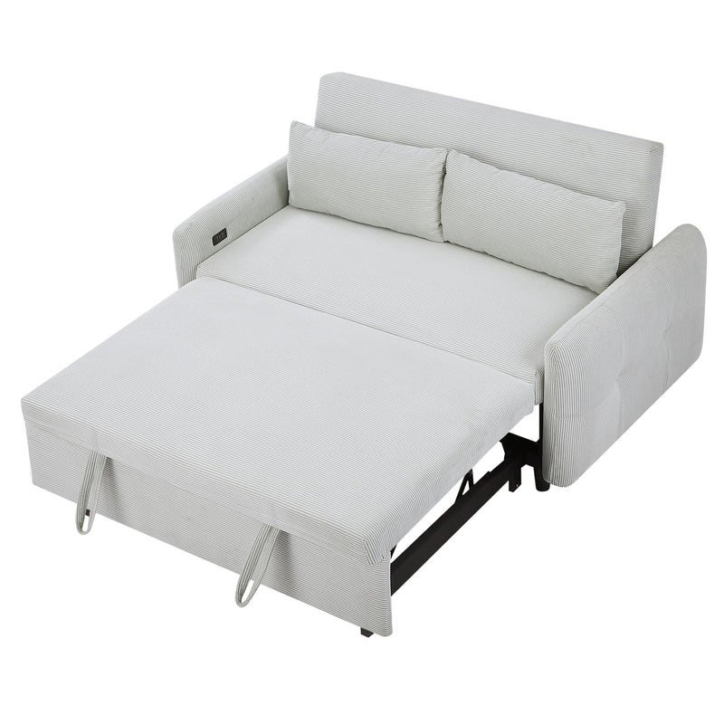 Pull-Out Sofa Bed Convertible Couch 2 Seat Loveseat Sofa Modern Sleeper Sofa With Two Throw Pillows And USB Ports For Living Room