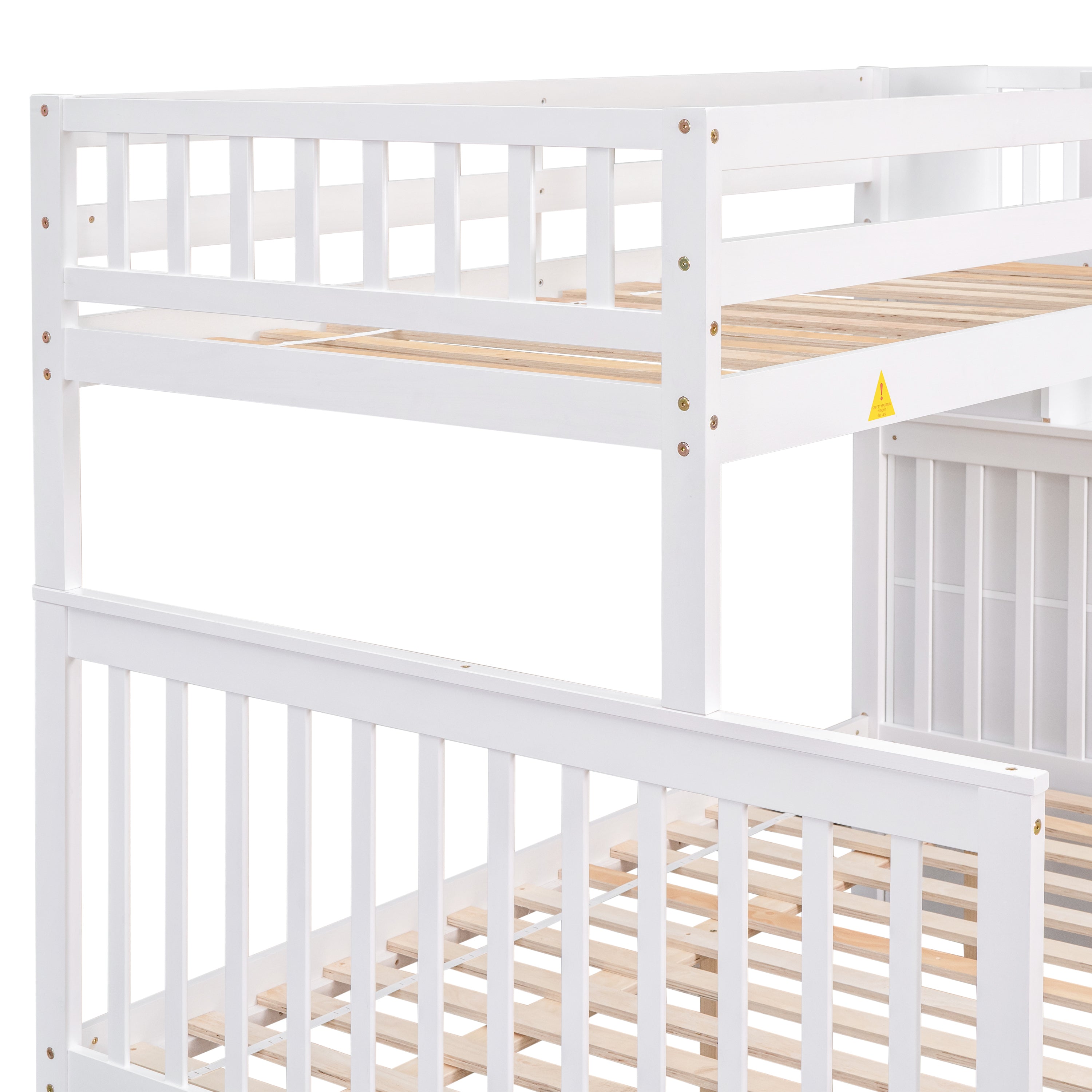 Twin Over Full Bunk Bed with 2 Drawers and Staircases, Convertible into 2 Beds, the Bunk Bed with Staircase and Safety Rails for Kids, Teens, Adults, White - Atlantic Fine Furniture Melbourne FL