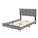 Full Size Velvet Platform Bed with LED Frame and Stylish Mental Bed Legs, Gray