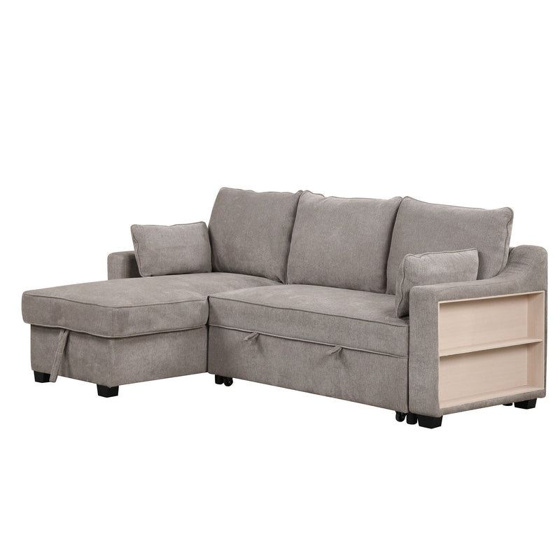 Pull Out Sleeper Sofa L-Shaped Couch Convertible Sofa Bed With Storage Chaise, Storage Racks And USB Ports