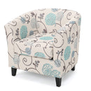 Club Chair With Floral Pattern And Solid Wood Legs - Multi Color