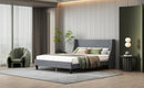Queen Size Bed Frame Upholstered Bed Frame Platform,Non-adjustable Headboard Linen Fabric Headboard Wooden Slats Support/No Box Spring Needed/Easy Assembly/Mattress Foundation, Light gray