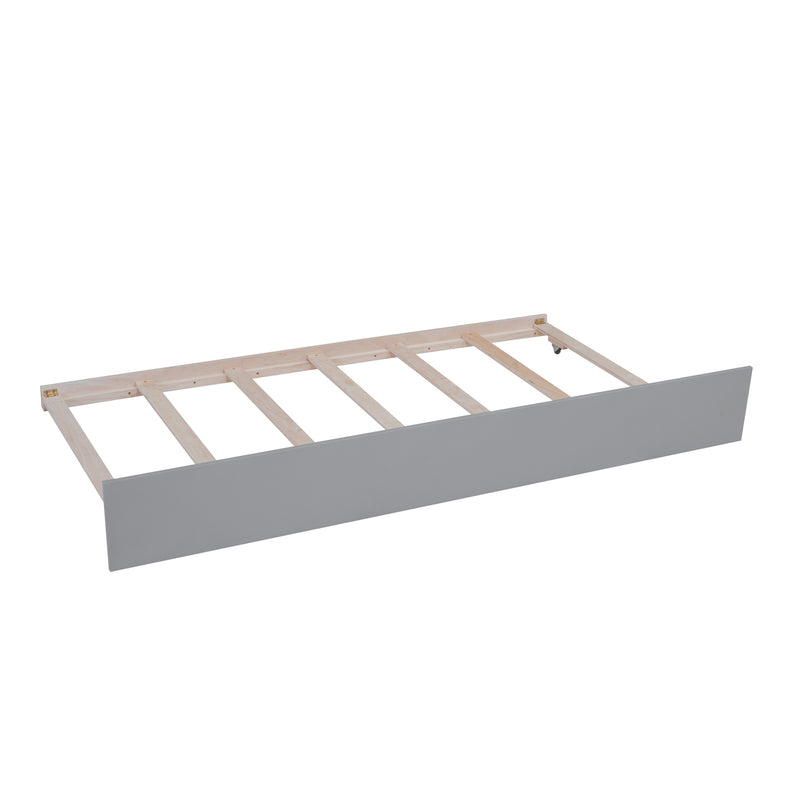 Full Size Wooden House Bed with Twin Size Trundle, Gray