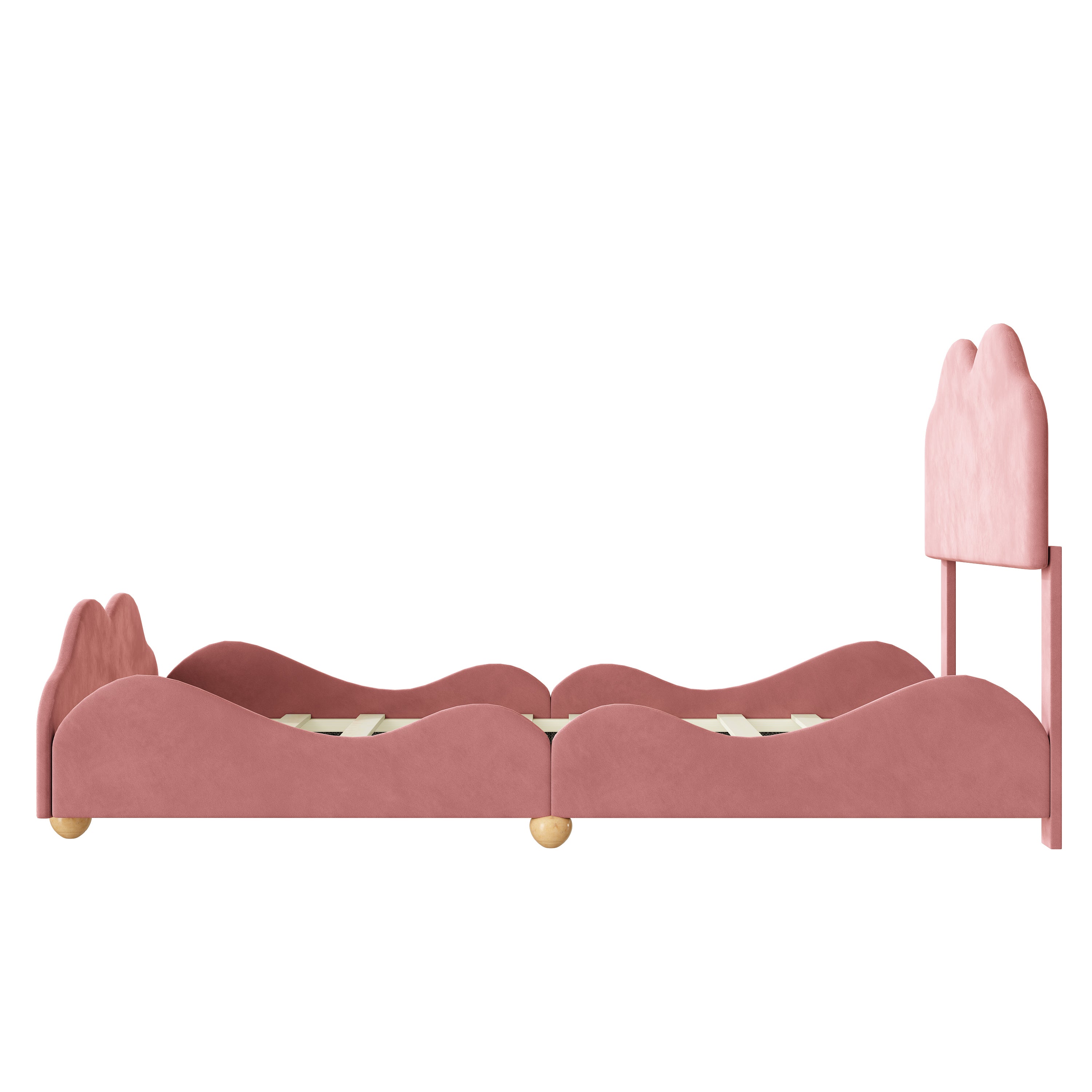 Full Size Upholstered Platform Bed with Cloud Shaped bed board, Dark Pink - Atlantic Fine Furniture Melbourne FL
