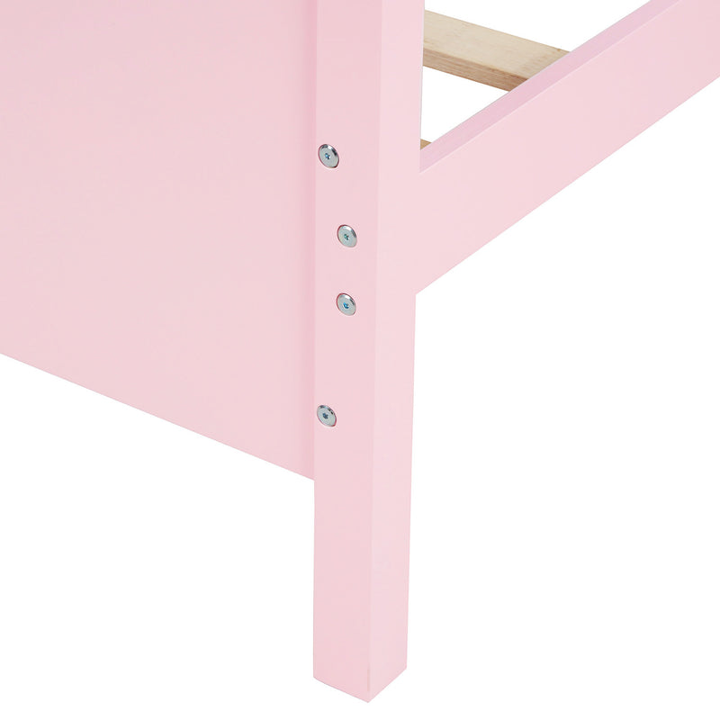 Twin Size Wood Platform Bed with Headboard,Footboard and Wood Slat Support  (Pink)