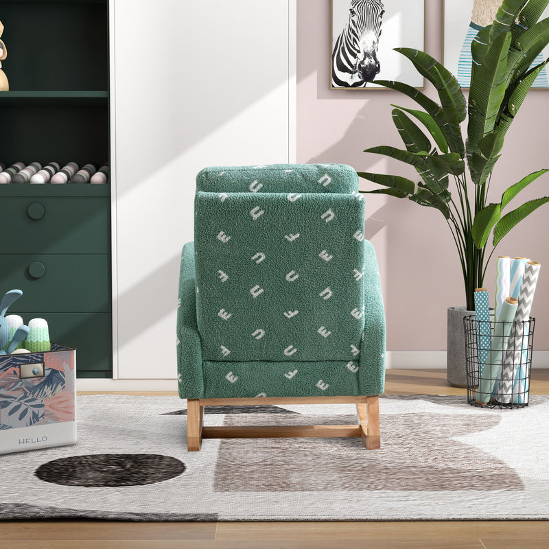 Modern Accent Rocker Armchair With Side Pocket, Upholstered High Back