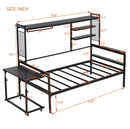 Daybed With Movable Desk, Grid, Shelves And Clothes Hanger