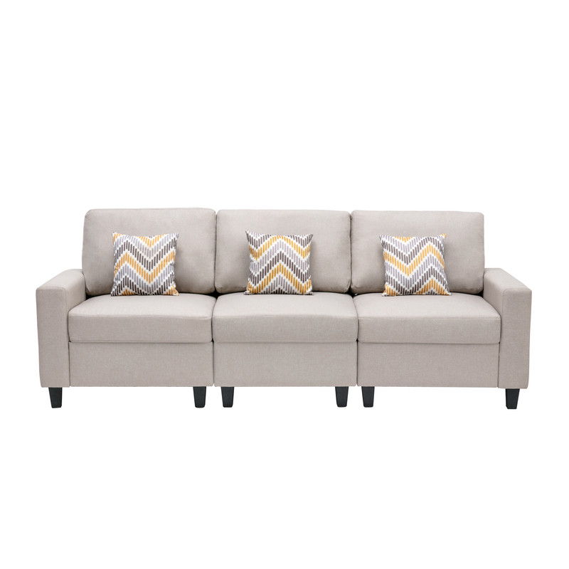 Nolan - Linen Fabric Sofa With Pillows And Interchangeable Legs