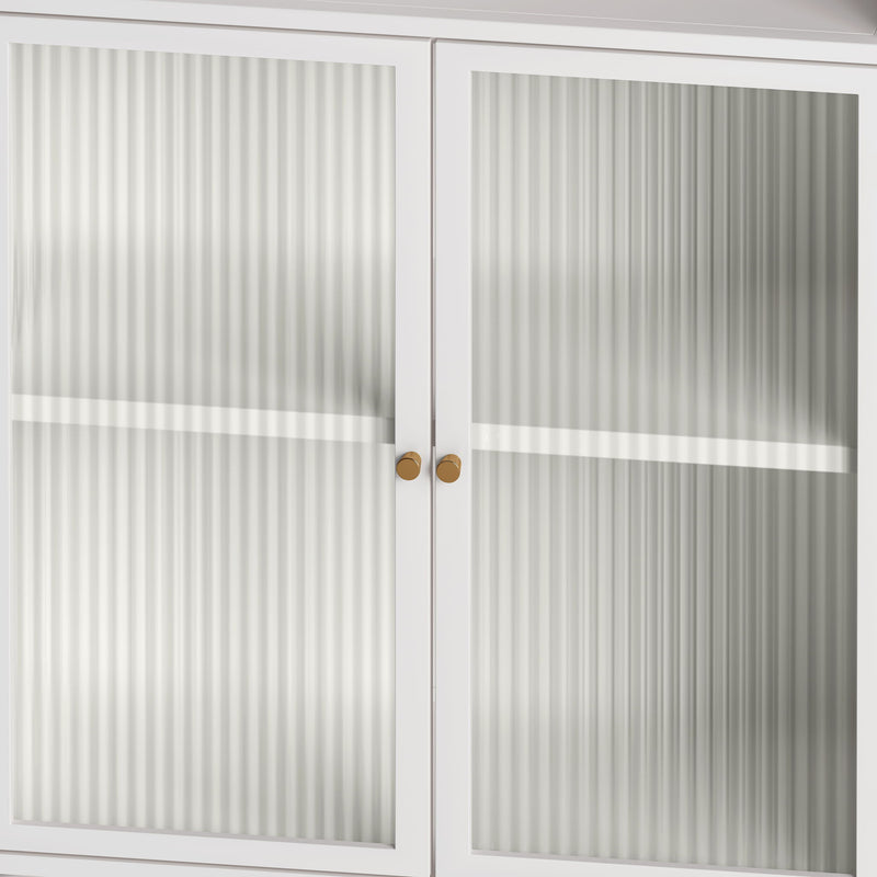 Storage Cabinet With Shelves And Glass Door, Freestanding Organizer For Bathroom - White