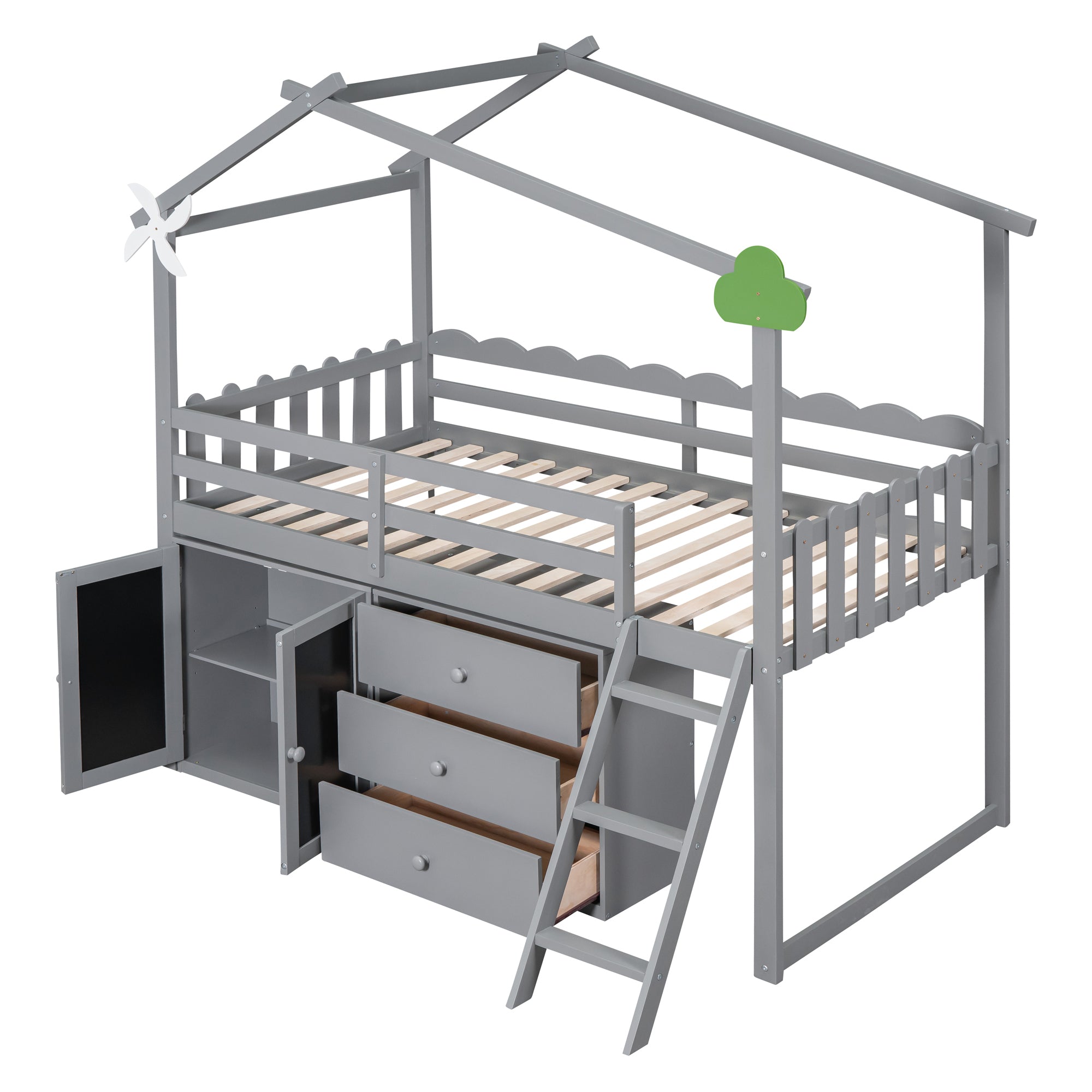 Twin Size House Bed With Cabinet and Drawers, Gray - Atlantic Fine Furniture Melbourne FL