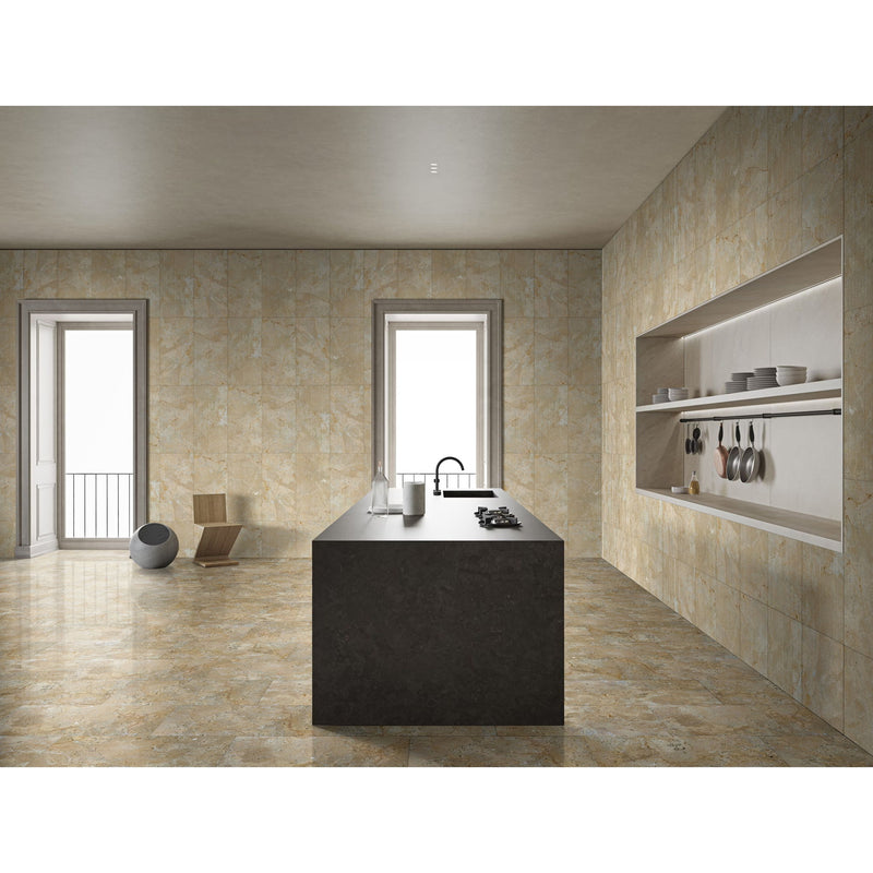 Marble For Floor And Wall Polished Marble Tile Stone (Set of 4) - Beige / Gold