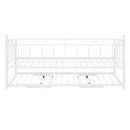 Twin Size Metal Daybed with Twin Size Adjustable Trundle, Portable Folding Trundle, White