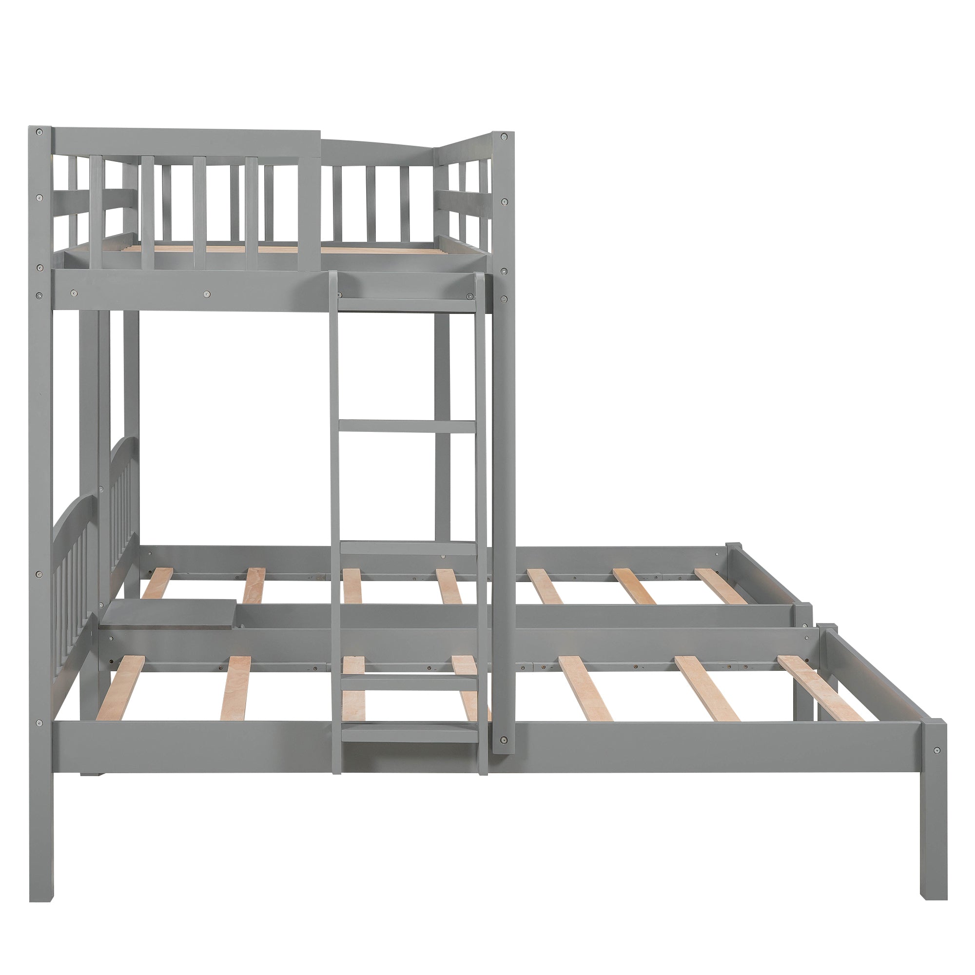 Twin over Twin & Twin Bunk Bed with Built-in Middle Drawer, Gray - Atlantic Fine Furniture Melbourne FL