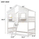 House Bunk Bed With Roof, Window, Window Box, Door, With Safety Guardrails And Ladder