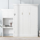 Queen Size Murphy Bed With Louvered Design And Multiple Storage Shelves - White
