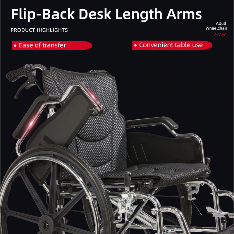 Heavy-Duty Manual Wheelchair For Adults With Double X Force Support