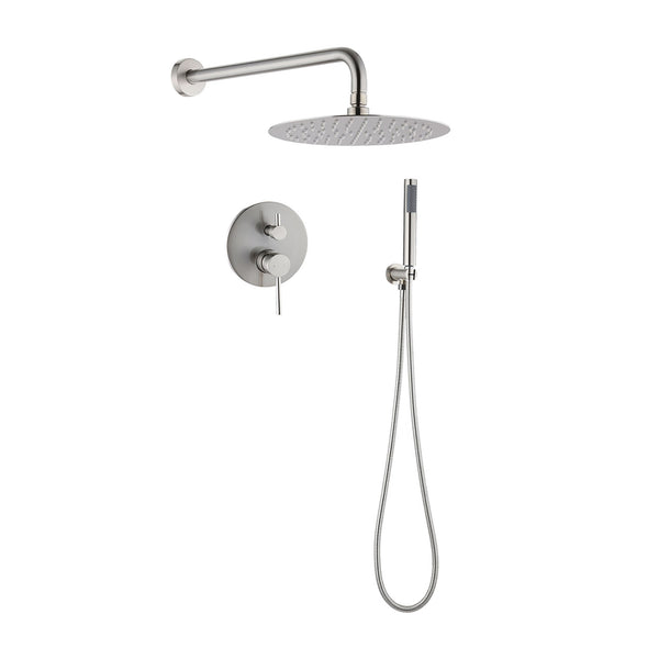 Elegant 10" Round Rain Shower Head And Handheld Set With Adjustable Tilt And Dual Modes - Brushed Nickel Silver