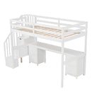 Loft Bed Frame With Built In Desk And Double Storage Drawers