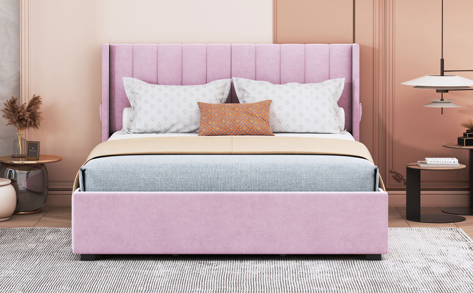 Queen Size Upholstered Bed with 4 Drawers, Pink - Atlantic Fine Furniture Melbourne FL