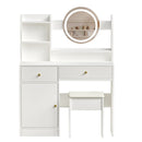 Fashion Vanity Desk With Mirror And Lights For Makeup And Cushioned Chair - White