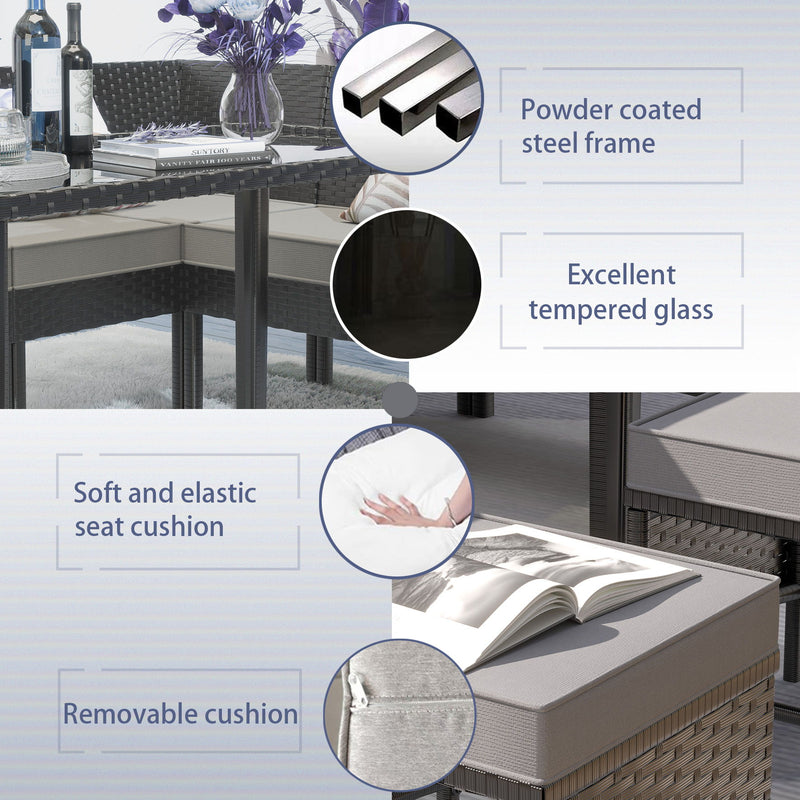 7 Piece Outdoor Furniture Set Waterproof Cushions Glass Table