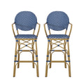 Outdoor Wicker And Aluminum French Barstools (Set of 2)