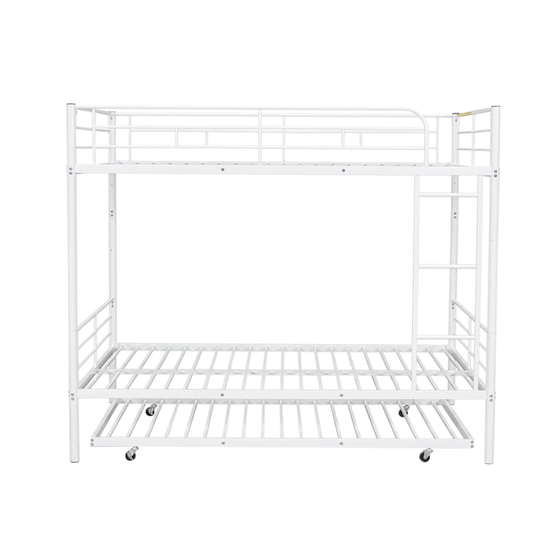 Full Over Full Metal Bunk Bed with Trundle, White
