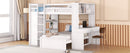 Full size Loft Bed with a twin size Stand-alone bed, Shelves,Desk,and Wardrobe-White