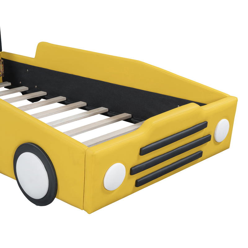 Twin Size Race Car-Shaped Platform Bed with Wheels,Yellow