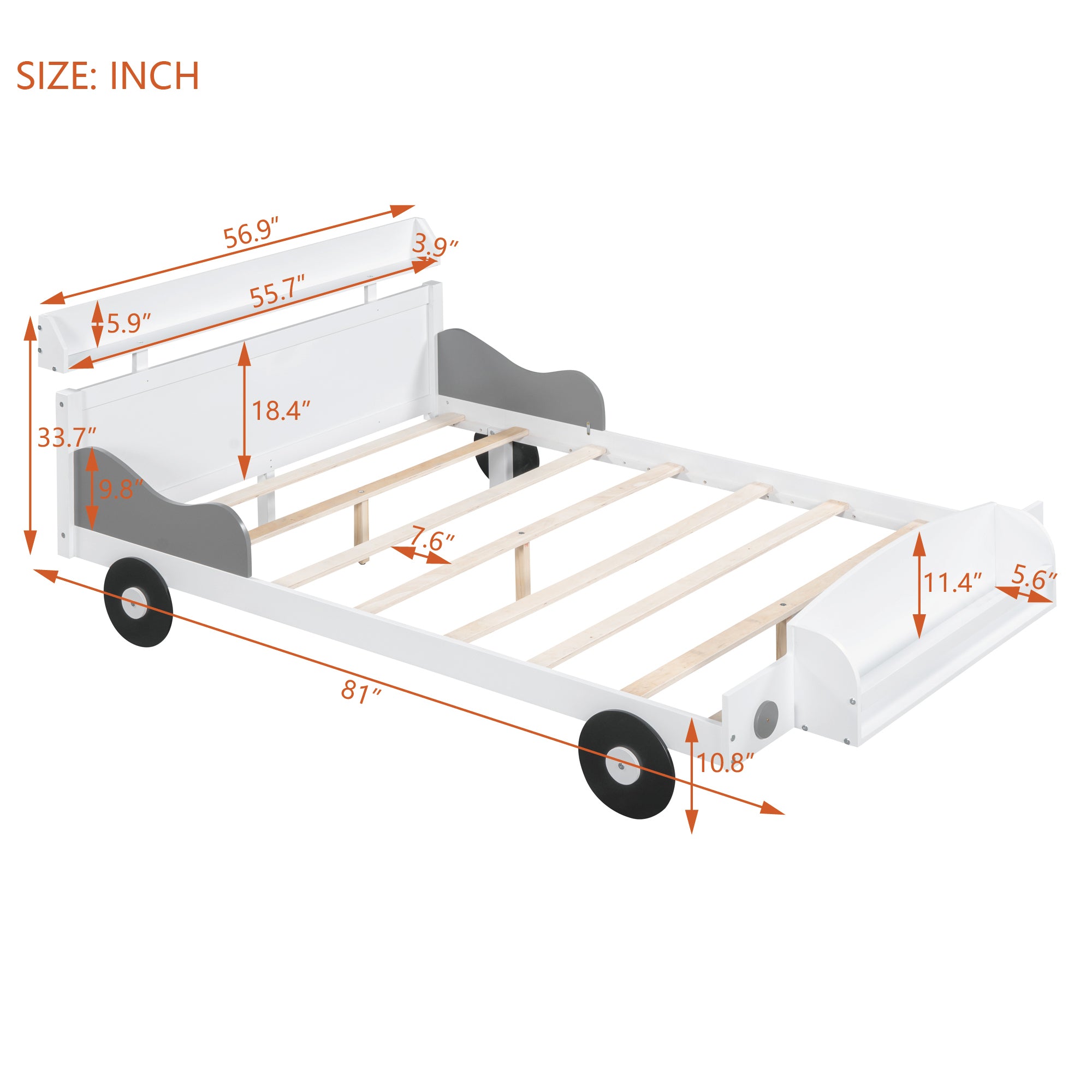 Full Size Car-Shaped Platform Bed,Full Bed with Storage Shelf for Bedroom,White - Atlantic Fine Furniture Melbourne FL