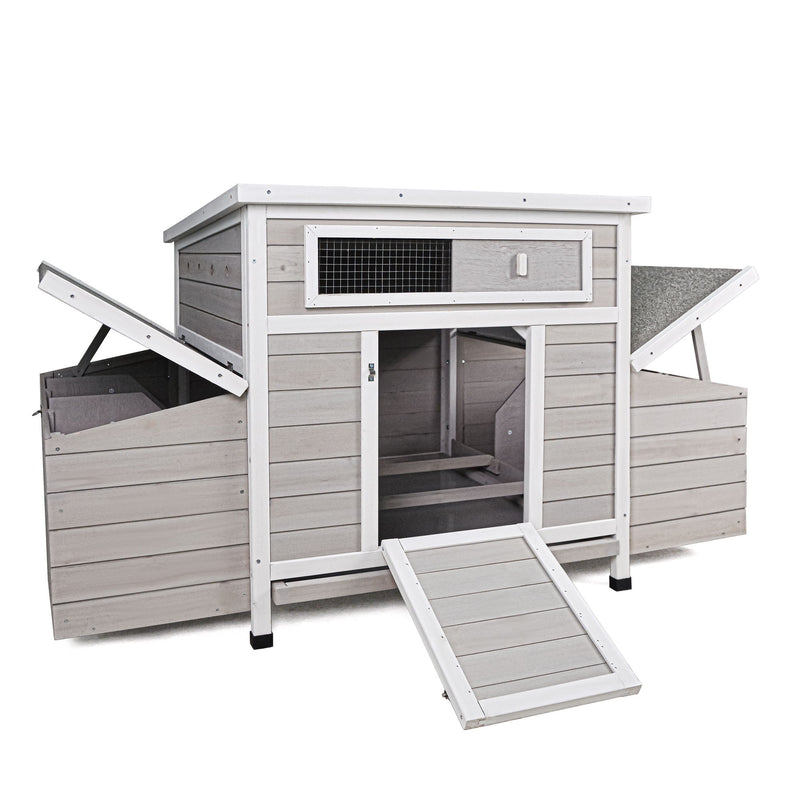 Large Chicken Coop Outdoor Hen House With 2 Sides Nesting Boxes - Gray / White Matte