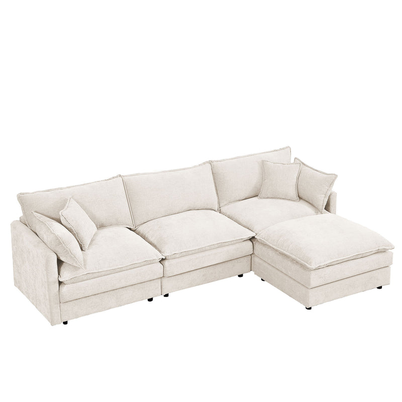 Modular Sectional Sofa Set With Movable Ottoman - Beige