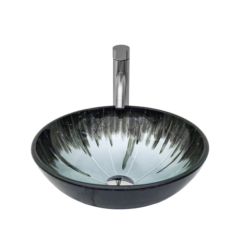 Crackle Vessel Sink With Pop Up Drain, Oval Bathroom Basin - Gray