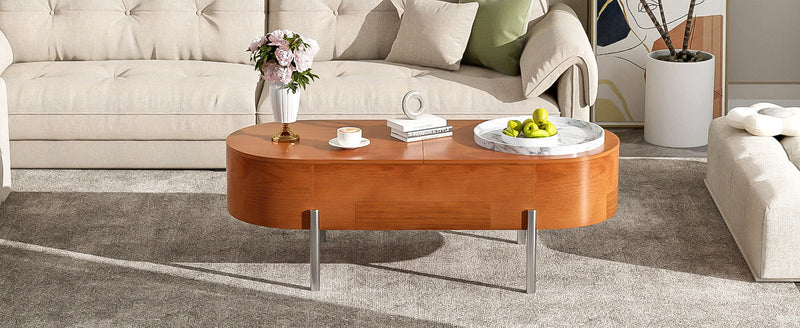 Lift Top Coffee Table With 360 Degree Marble Patterned Rotating Tray