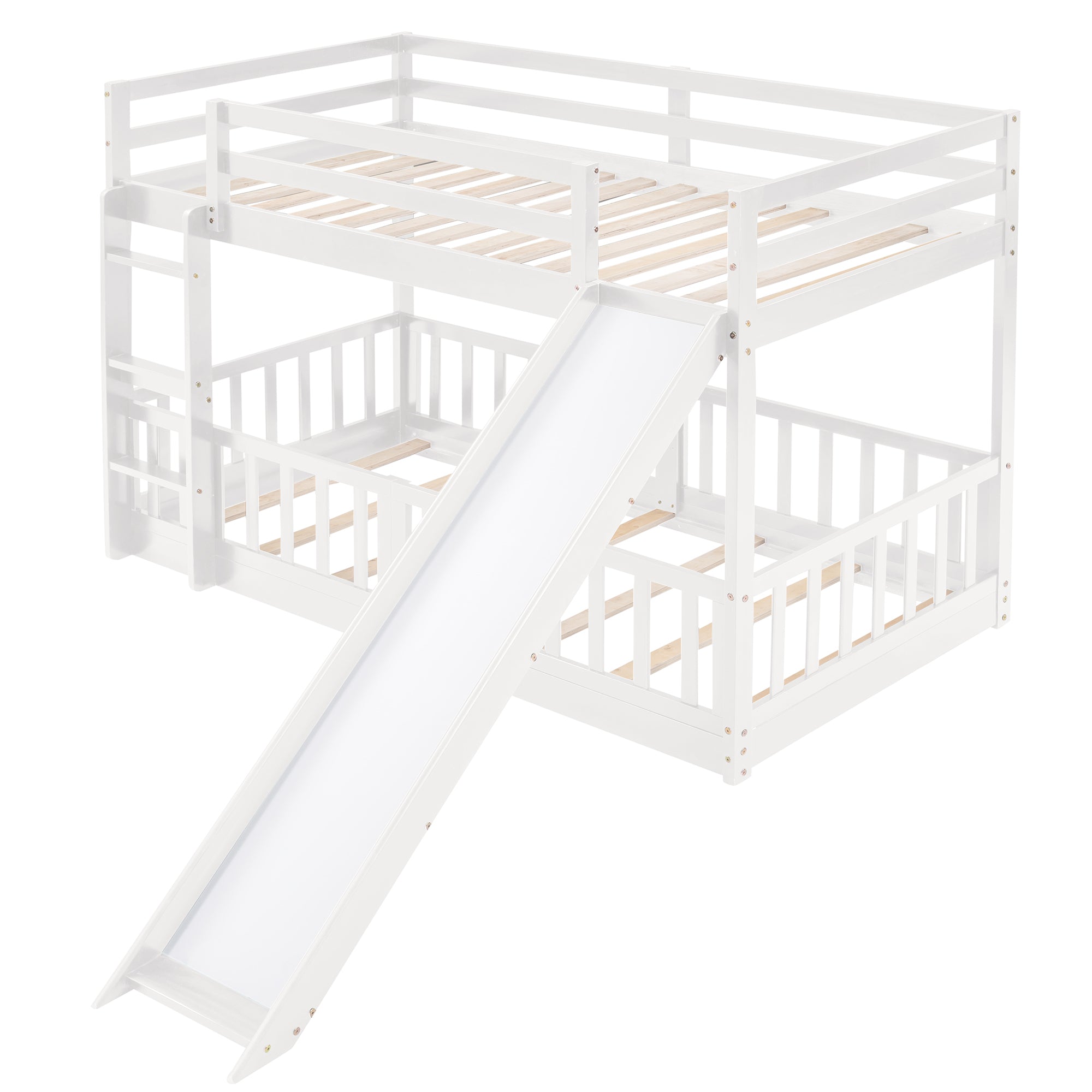 Twin Over Twin Bunk Bed with Slide and Ladder, White(Old SKU:LP000009AAK)