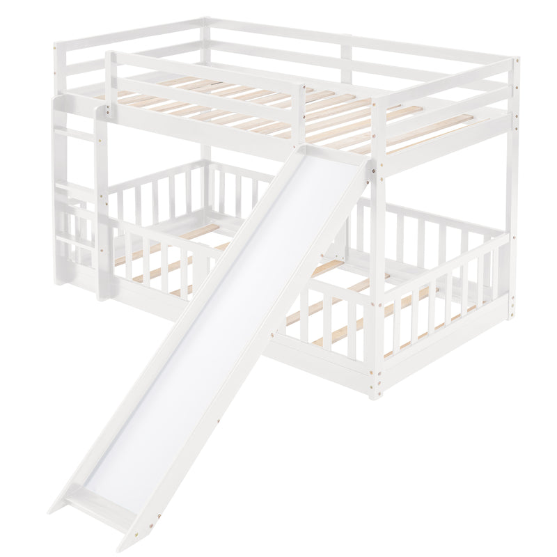 Twin Over Twin Bunk Bed with Slide and Ladder, White(Old SKU:LP000009AAK)